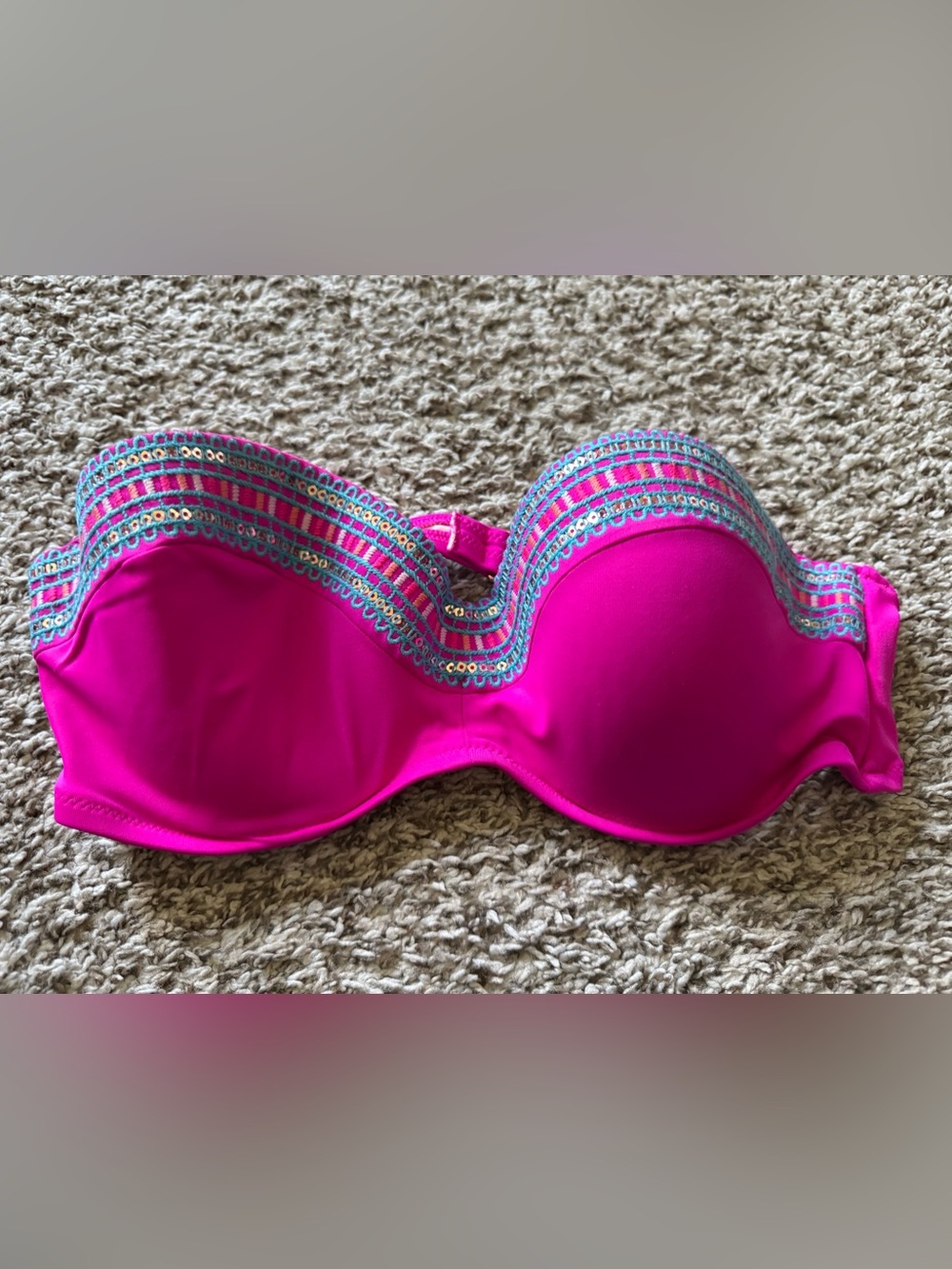 Shade & Shore Hot Pink Strapless Swim Top with Pale Pink Lining